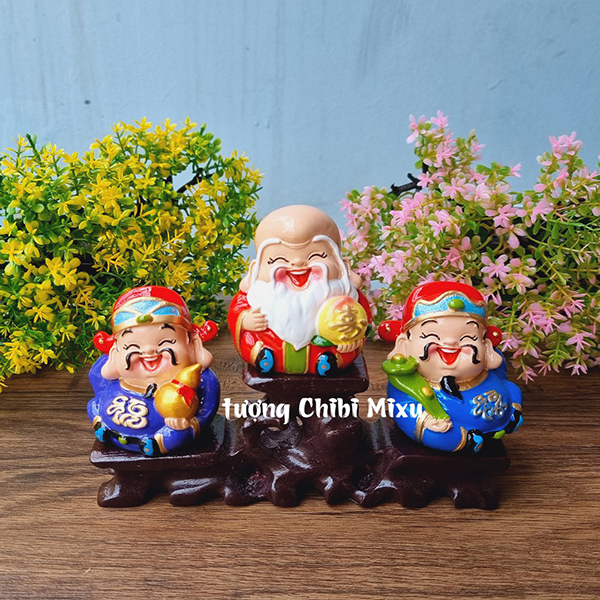 Bộ 03 tượng Tam Đa 7cm tròn kèm chân đế tam cấp vuông nhỏ